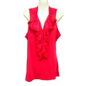 lino Slelevless Top with Front Zipper and Ruffles, Pink, Sz L